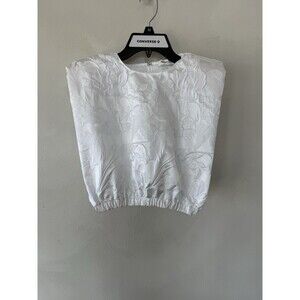 Amanda Uprichard Womens White Sleeveless Blouse Top Small Tank Crop Shoulder Pad